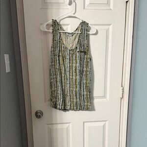 Liz Claiborne Olive Green and White Striped Scoop Neck Tank